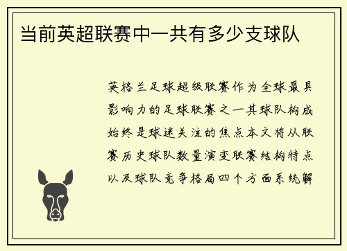 当前英超联赛中一共有多少支球队