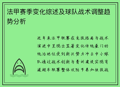 法甲赛季变化综述及球队战术调整趋势分析