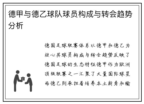 德甲与德乙球队球员构成与转会趋势分析